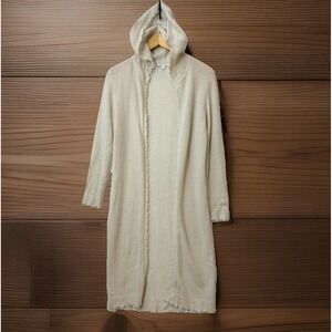 Minnie Rose Cashmere Hooded Duster Cardigan Womens XS Ivory Fringe $350